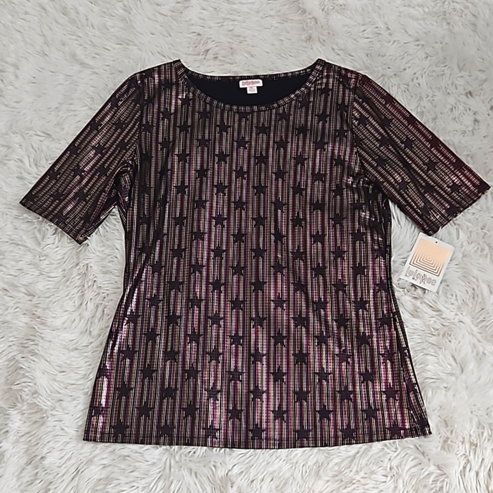 New LuLaRoe Gigi elegant collection top Short Sleeve Blouse star print top XL - Picture 11 of 11